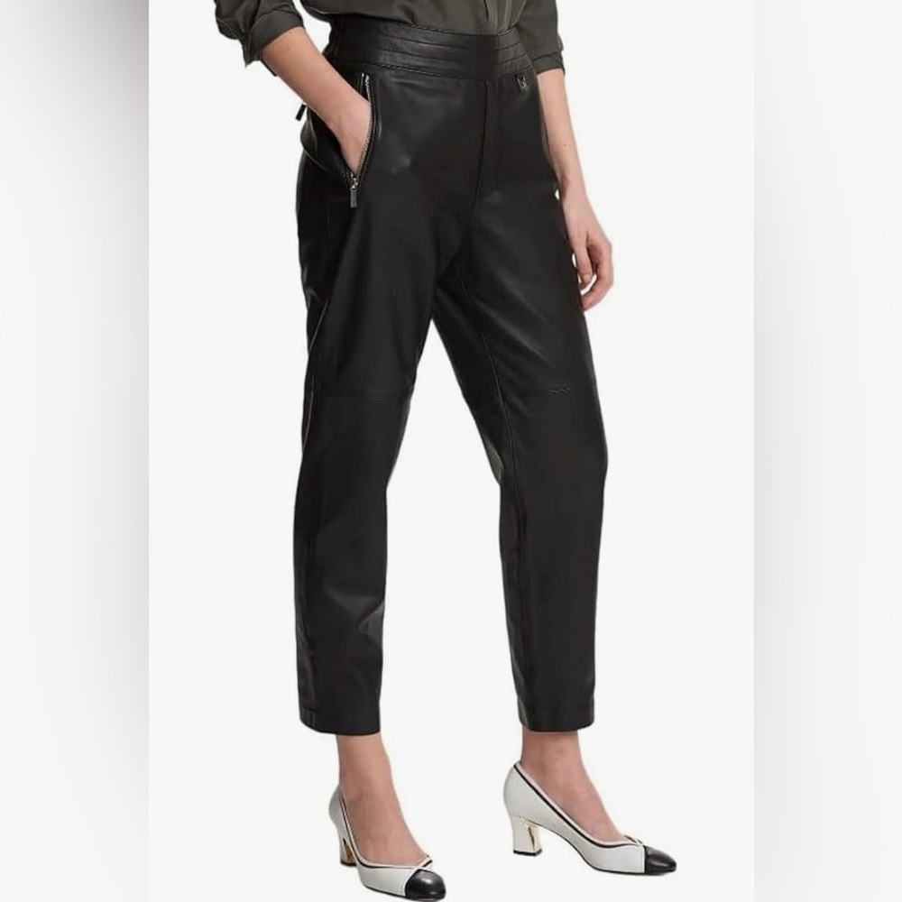 Black Faux Leather High-Waist Tapered Pants
